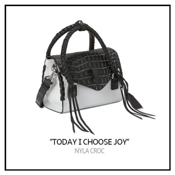Joy Gryson Printed Croco Women's Black Nyla Satchel Bag - Picture 2 of 8